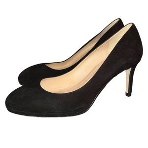 L.K. Bennett Sybila Black Suede Slim Heels Pumps Only Worn To 1 Event Almond EUC
